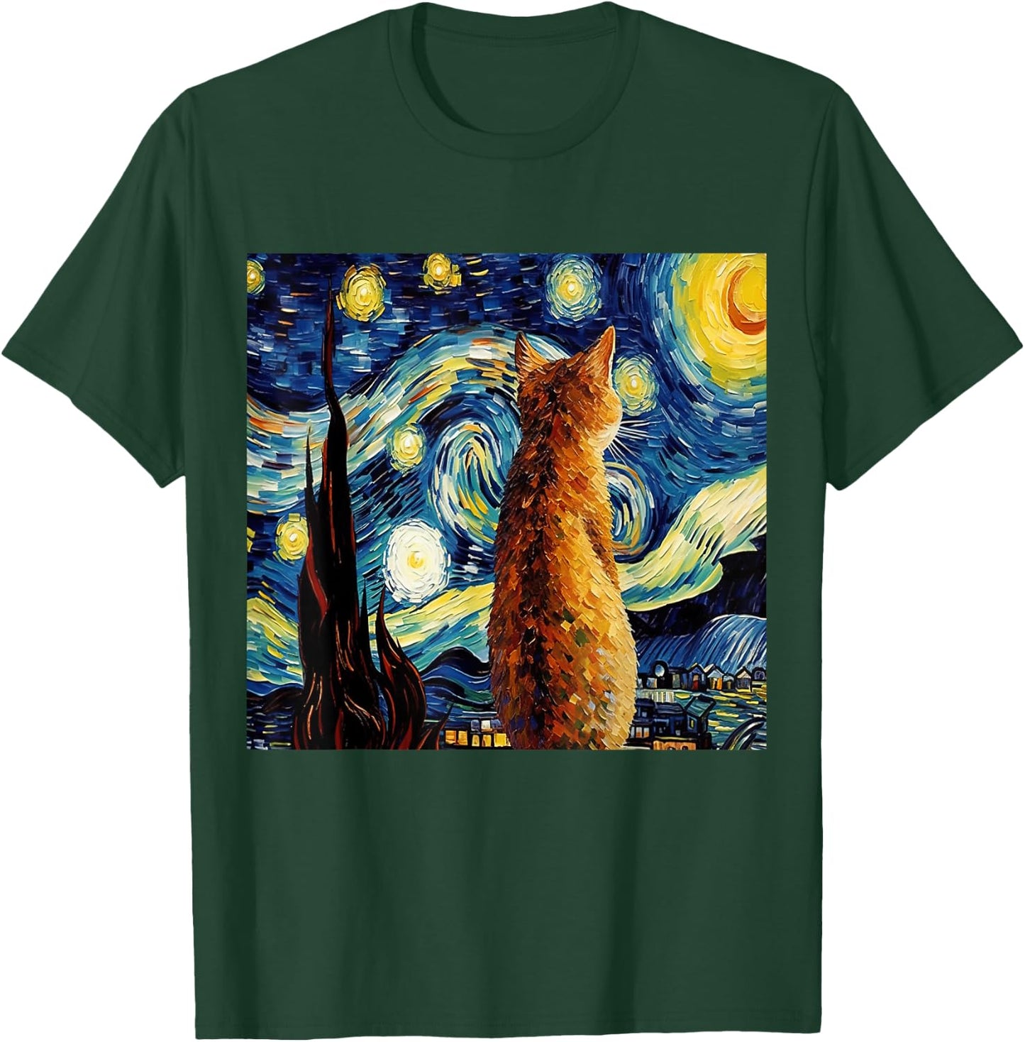 Calico Cat Starry Night Moon And Stars Art Men Women Girls Kids T-Shirt - T-Shirt | Forest
