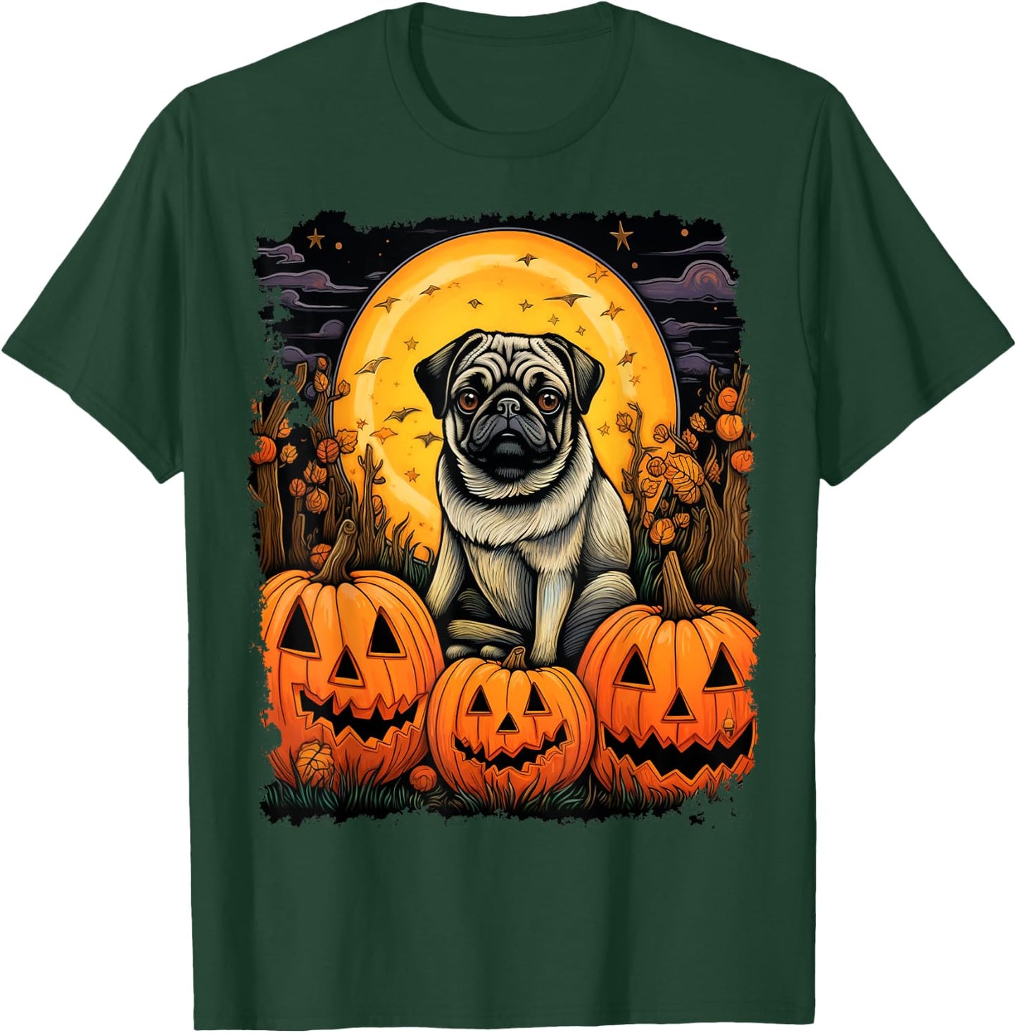 Dog Halloween Pug Men Women Kids T-Shirt - T-Shirt | Forest