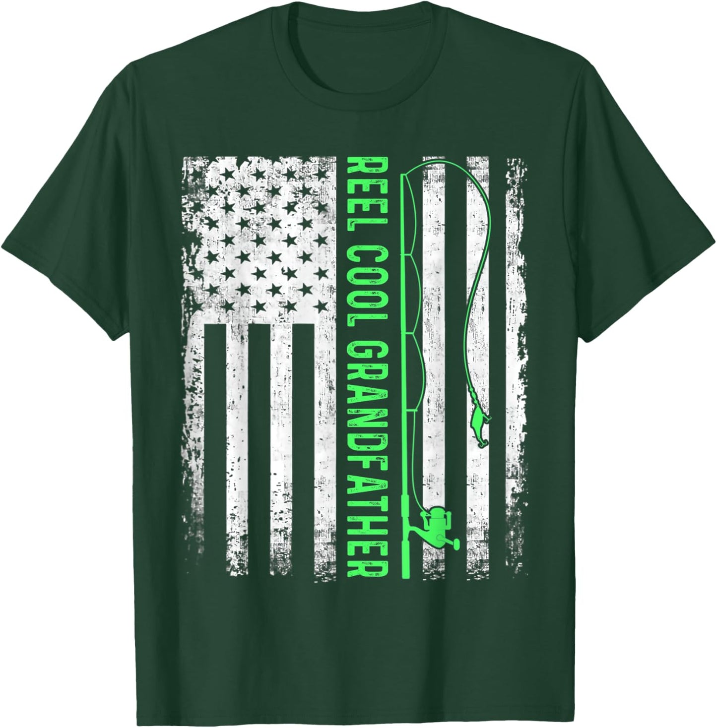 Reel Cool Grandfather American Flag Funny Grandfather T-Shirt - T-Shirt | Forest