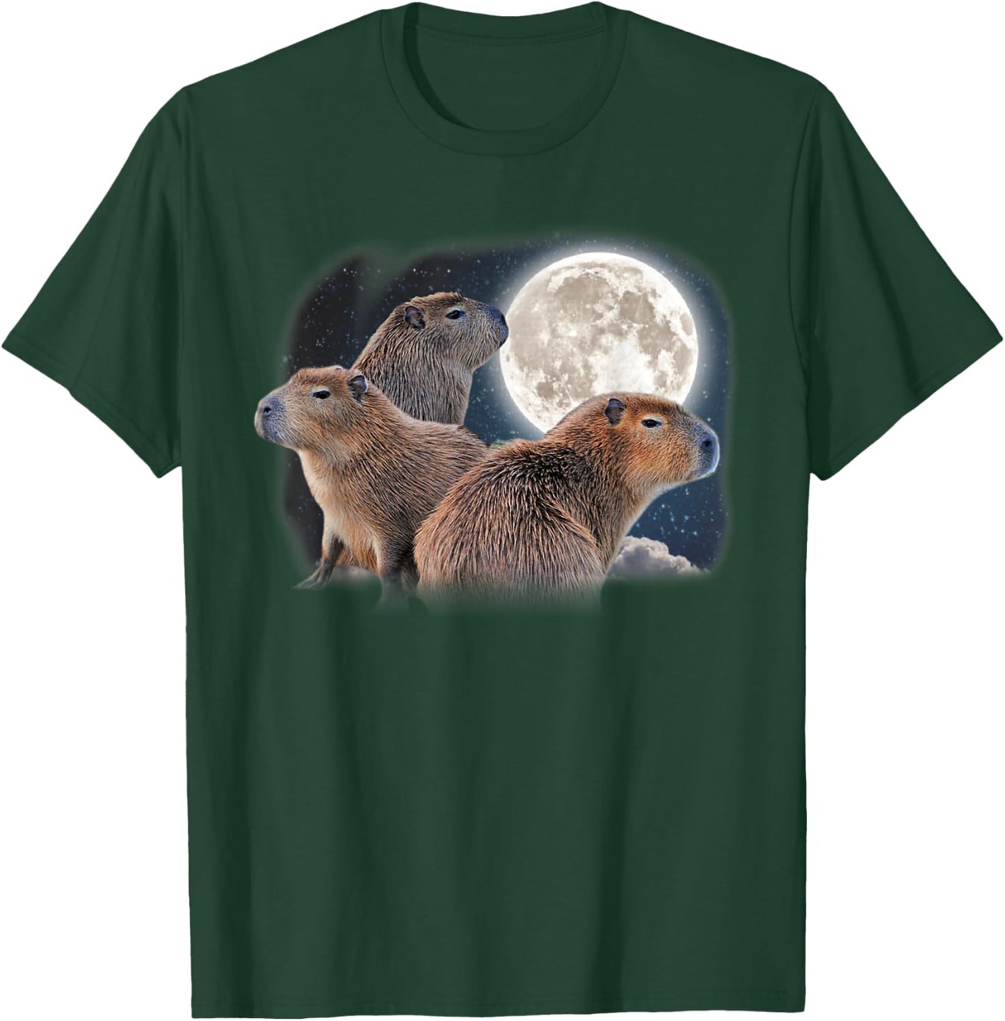 Moon Capybaras Funny Capybara Cute Animal Parody Capibara T-Shirt - T-Shirt | Forest