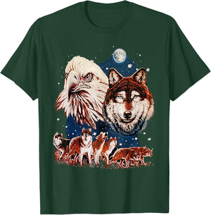 Eagle and Wolf At Moon Vintage Wolf T-Shirt - T-Shirt | Forest