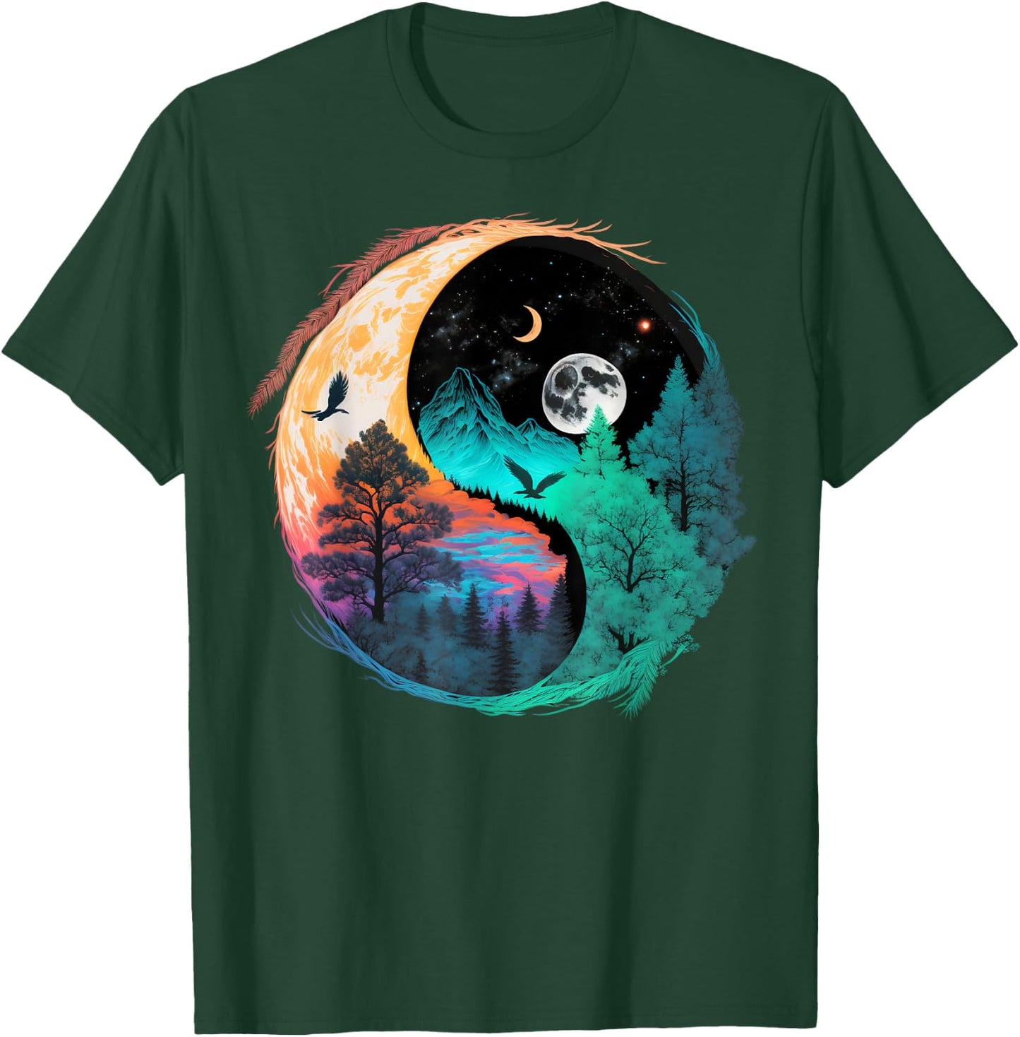 Meditation Taoism Yin Yang Symbol on Nature Taijitu Yin Yang T-Shirt - T-Shirt | Forest