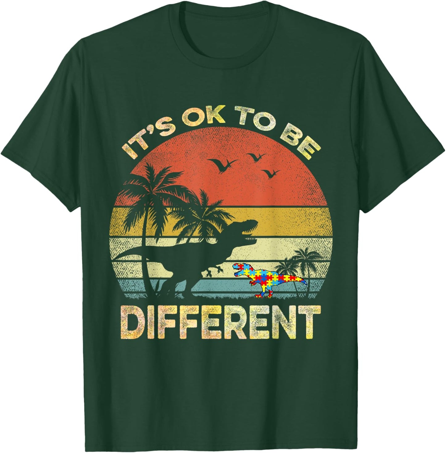 It's Ok To Be Different Autism Awareness T Rex Dinosaur T-Shirt - T-Shirt | Forest