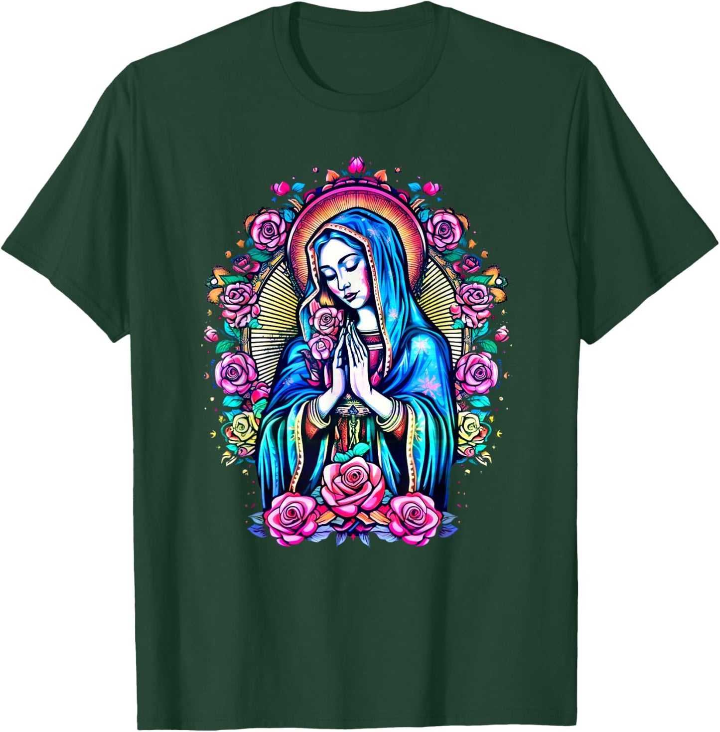 Praying Virgin Mary, roses, Christianity, faith, saint image T-Shirt - T-Shirt | Forest