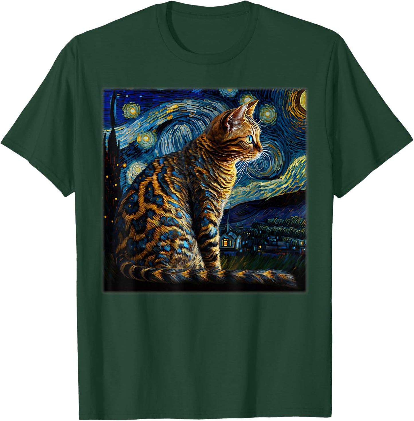 Surrealism Starry Night Bengal cat T-Shirt - T-Shirt | Forest
