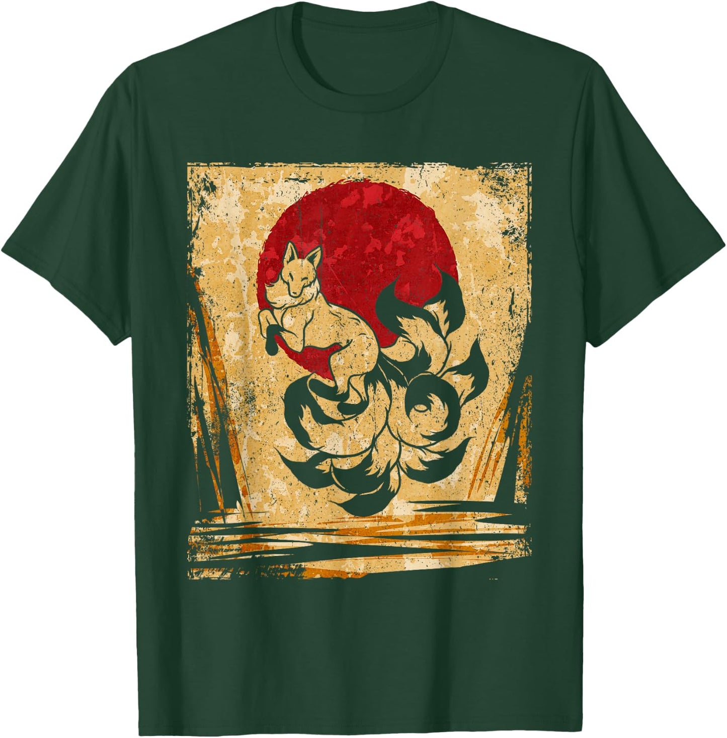 Nine-tailed fox Japanese retro art T-Shirt - T-Shirt | Forest