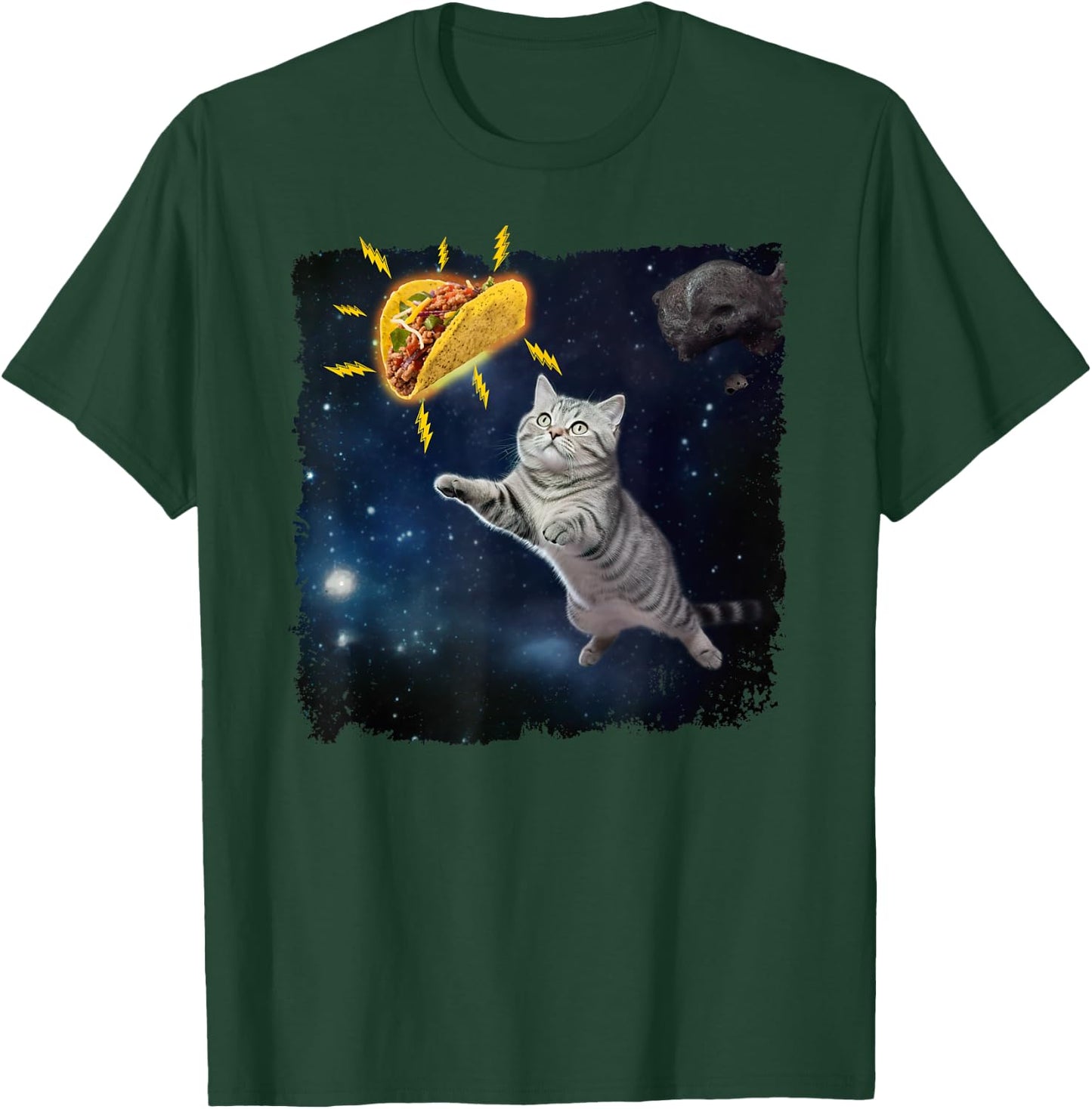 Funny Cat Astronaut and Taco in Space Mexican Food T-Shirt - T-Shirt | Forest