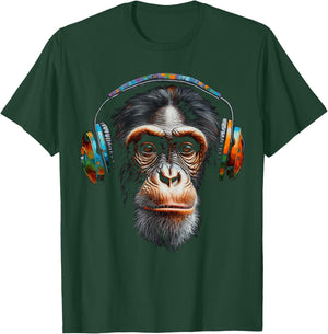 Monkey Headphones Animal Music Colourful Zoo Art Monkey T-Shirt - T-Shirt | Forest