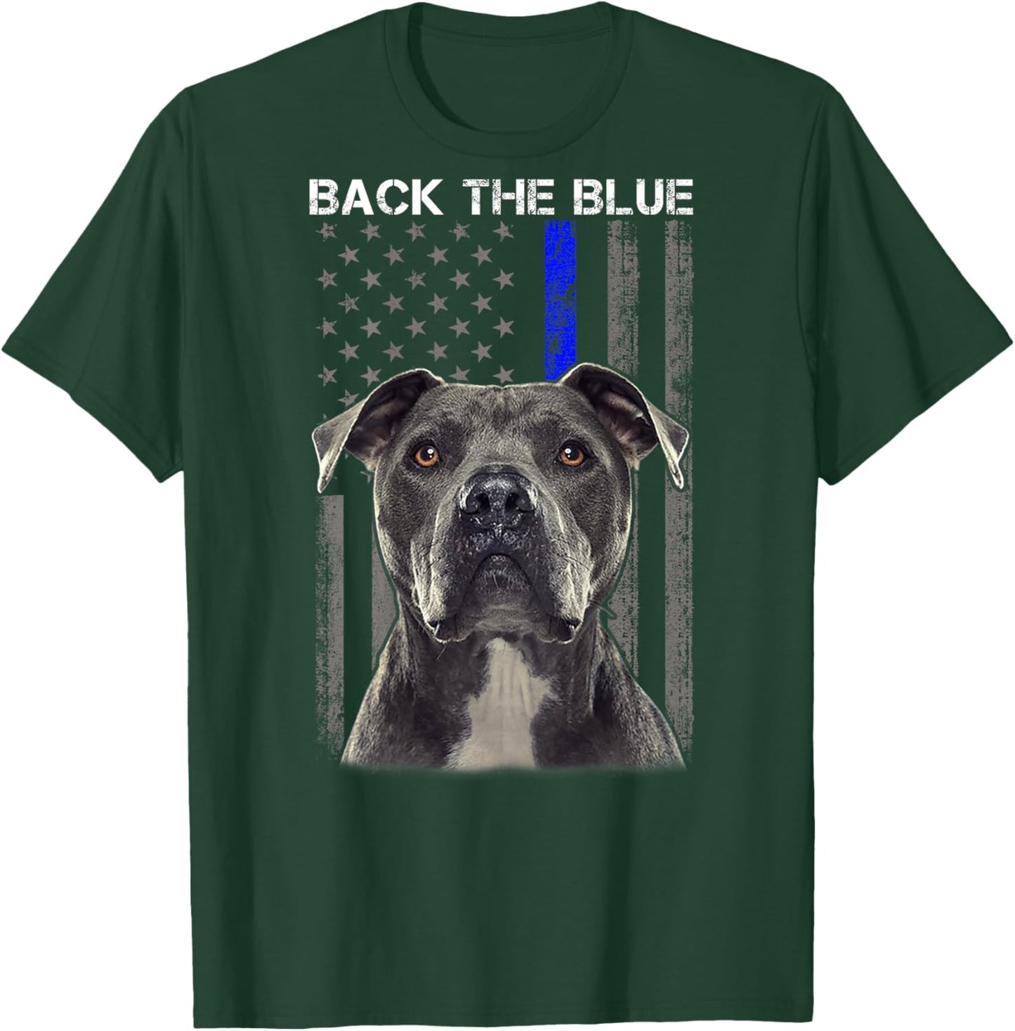 Back The Blue Thin Blue Line Flag Police Pitbull Dog Lovers Women Kids T-Shirt - T-Shirt | Forest