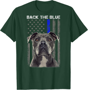 Back The Blue Thin Blue Line Flag Police Pitbull Dog Lovers Women Kids T-Shirt - T-Shirt | Forest