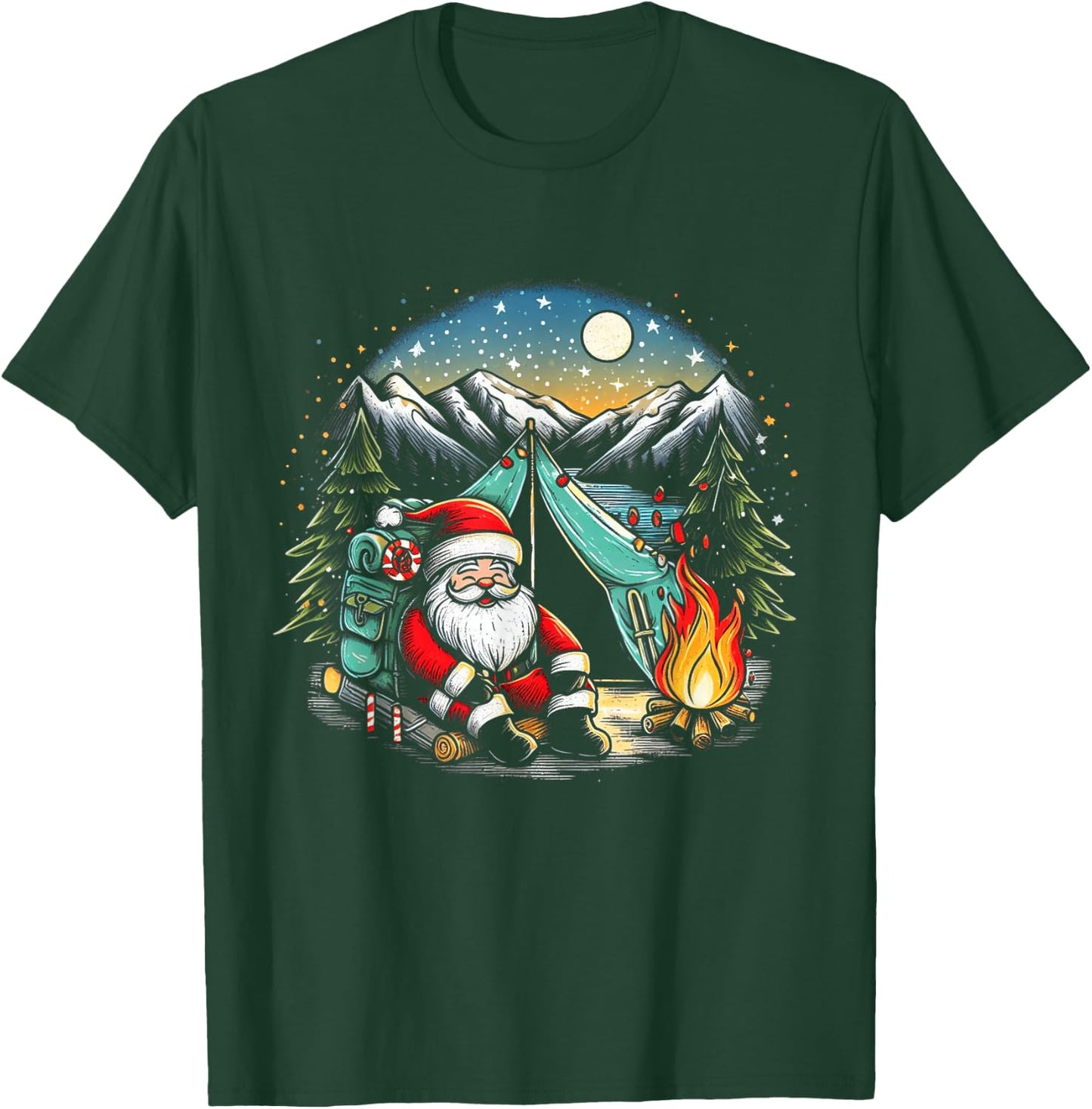 Santa Camping and Hiking Funny Matching Family Christmas T-Shirt - T-Shirt | Forest
