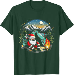 Santa Camping and Hiking Funny Matching Family Christmas T-Shirt - T-Shirt | Forest