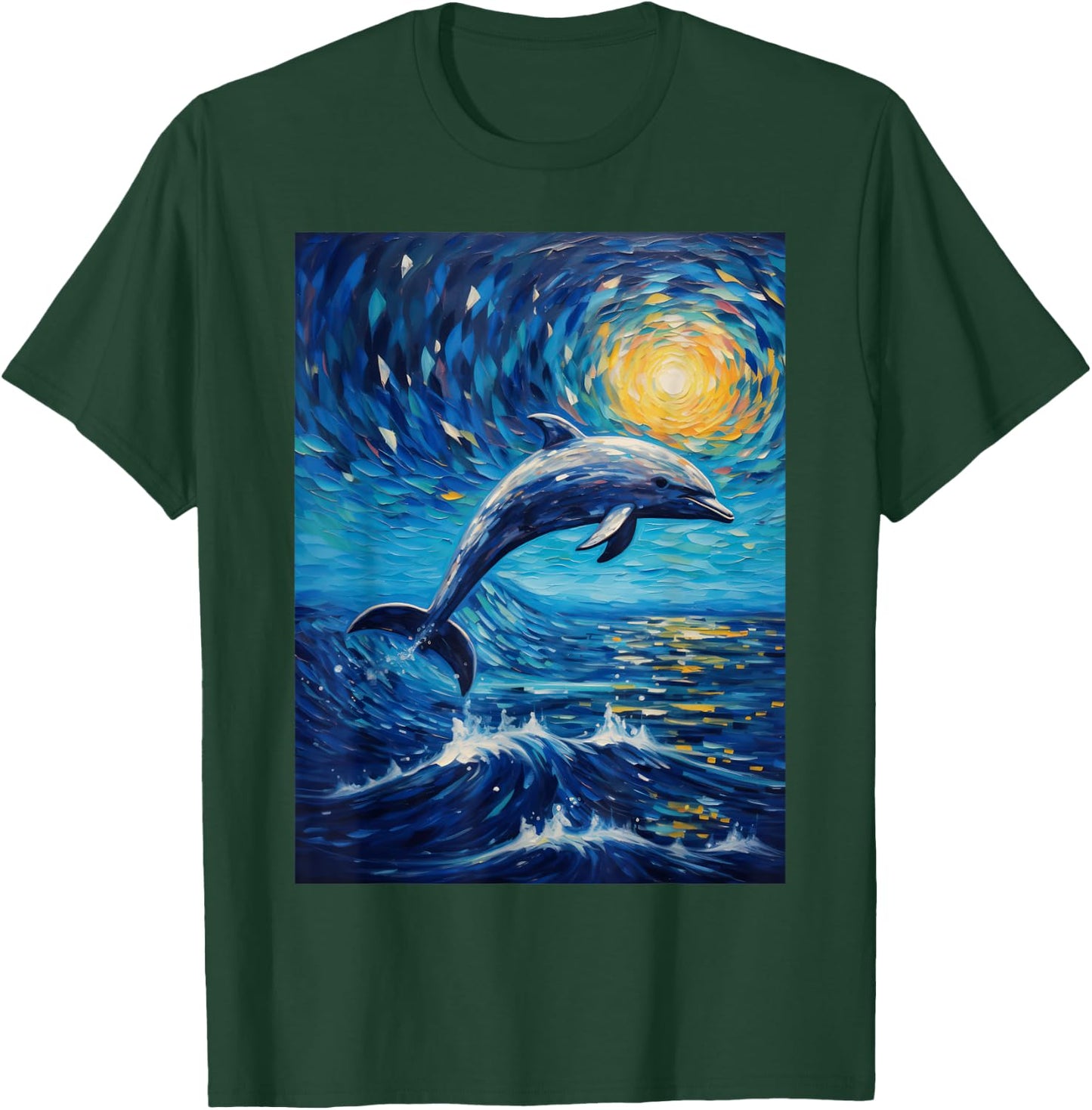 Dolphin Starry Night Van Gogh Style Graphic T-Shirt - T-Shirt | Forest