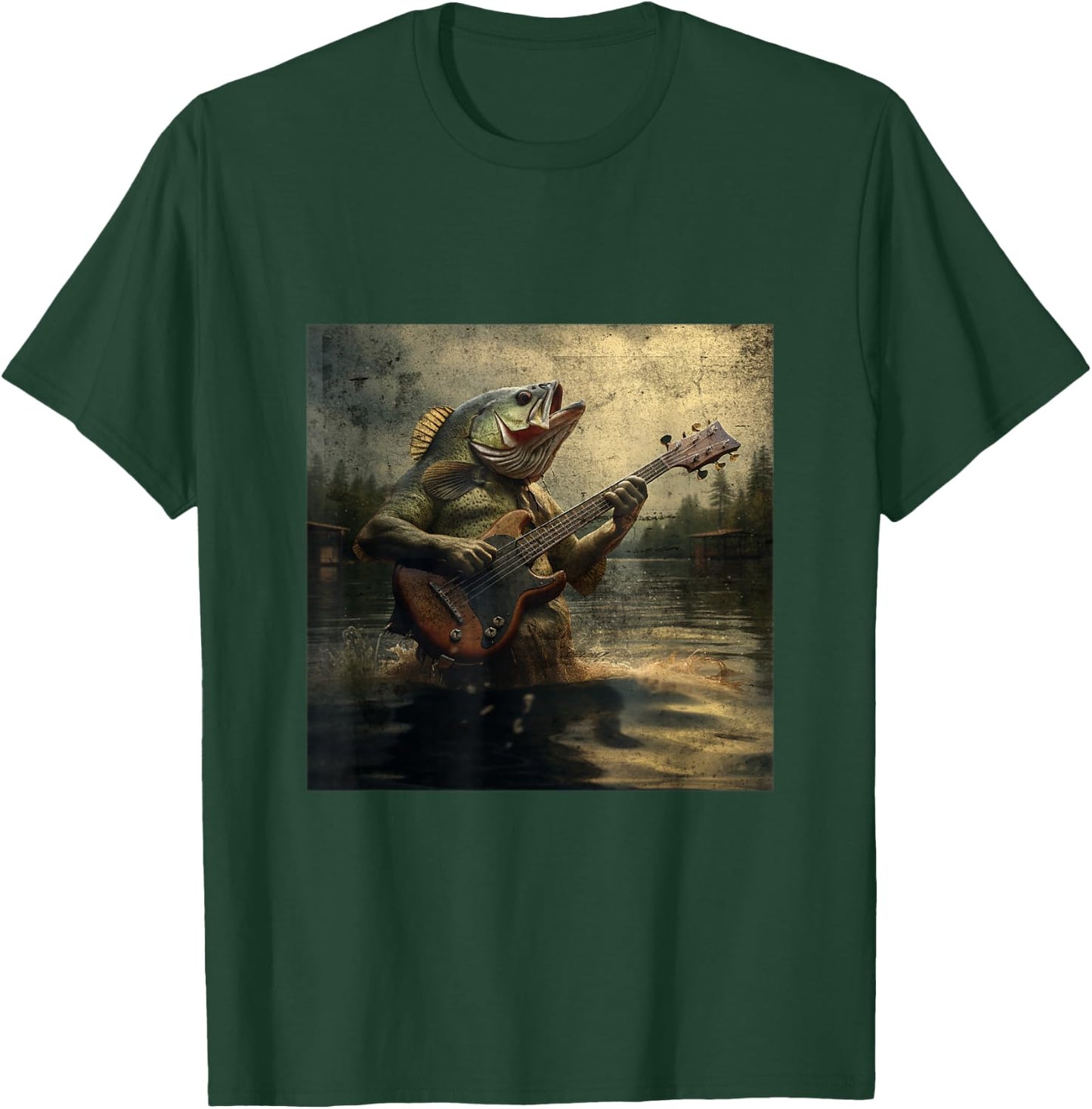 Weird Bass Fish Playing Bass Guitar Funny Cursed Meme T-Shirt - T-Shirt | Forest