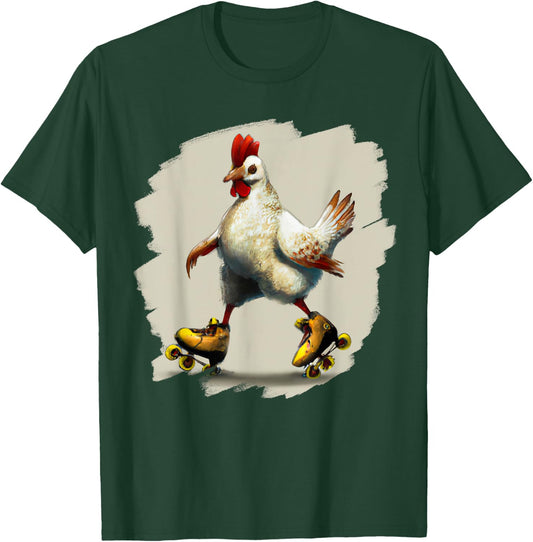 Funny Chicken Roller Skates Farm Animal Skating Roller Derby T-Shirt - T-Shirt | Forest
