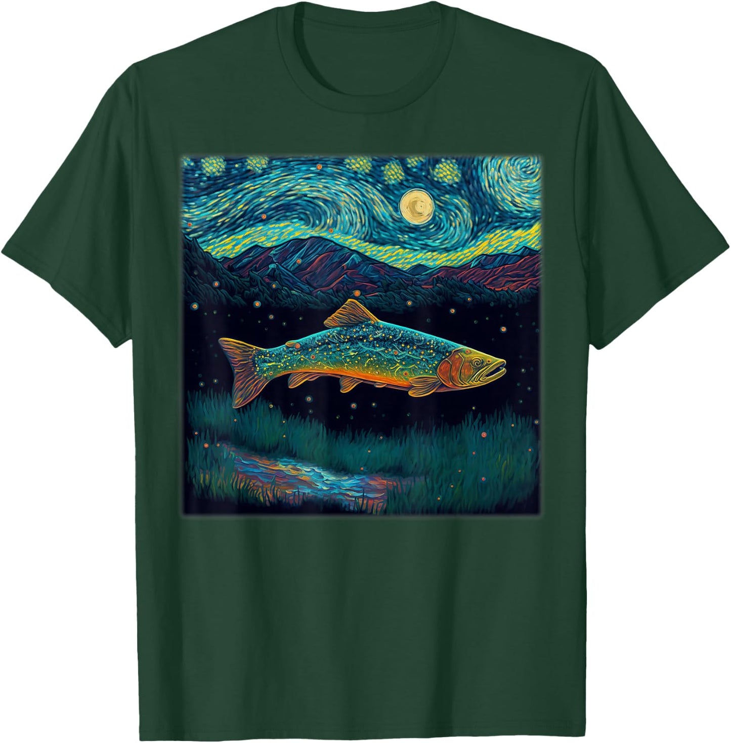 Surrealism Starry Night Brook Trout T-Shirt - T-Shirt | Forest