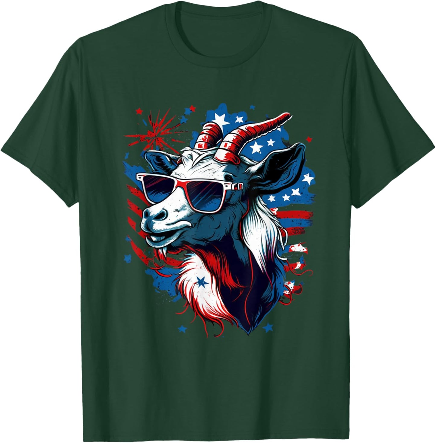 USA Patriotic Goat 4th of July Boys Funny Goat Americaaa T-Shirt - T-Shirt | Forest