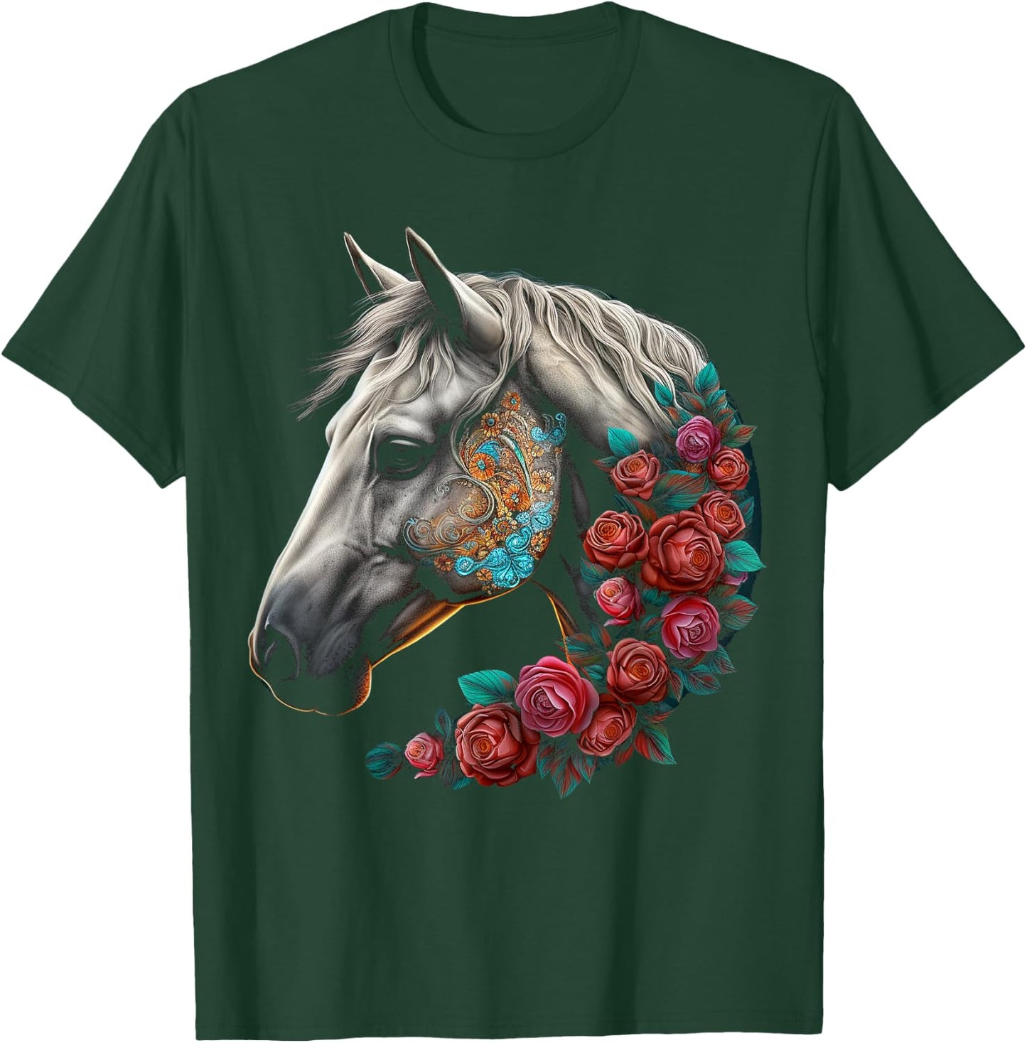 Horse Mandala Flower | Animal Motif Horse T-Shirt - T-Shirt | Forest