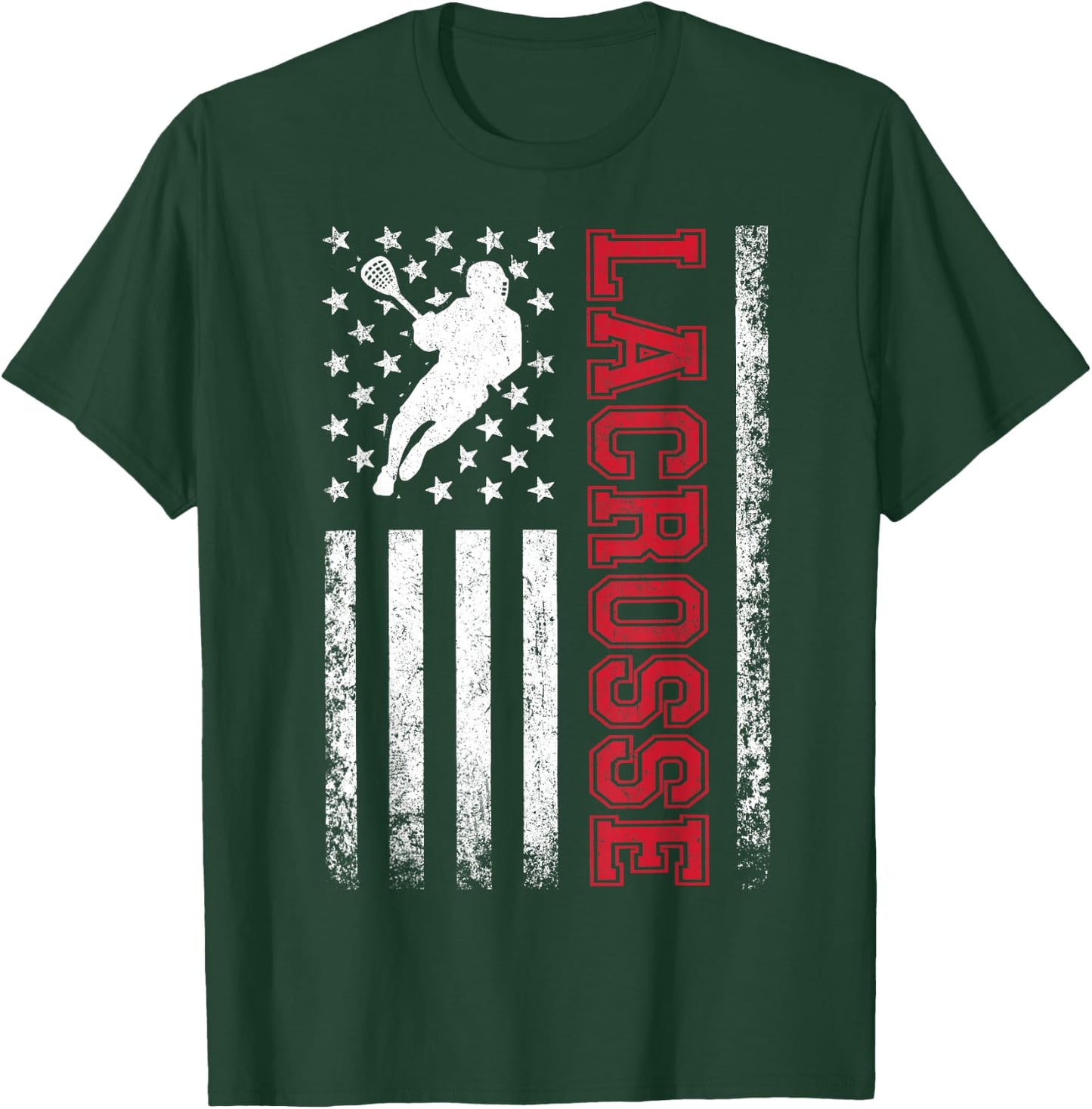 Lacrosse USA Flag Lax Shirt Men Women Boys Girls T-Shirt - T-Shirt | Forest