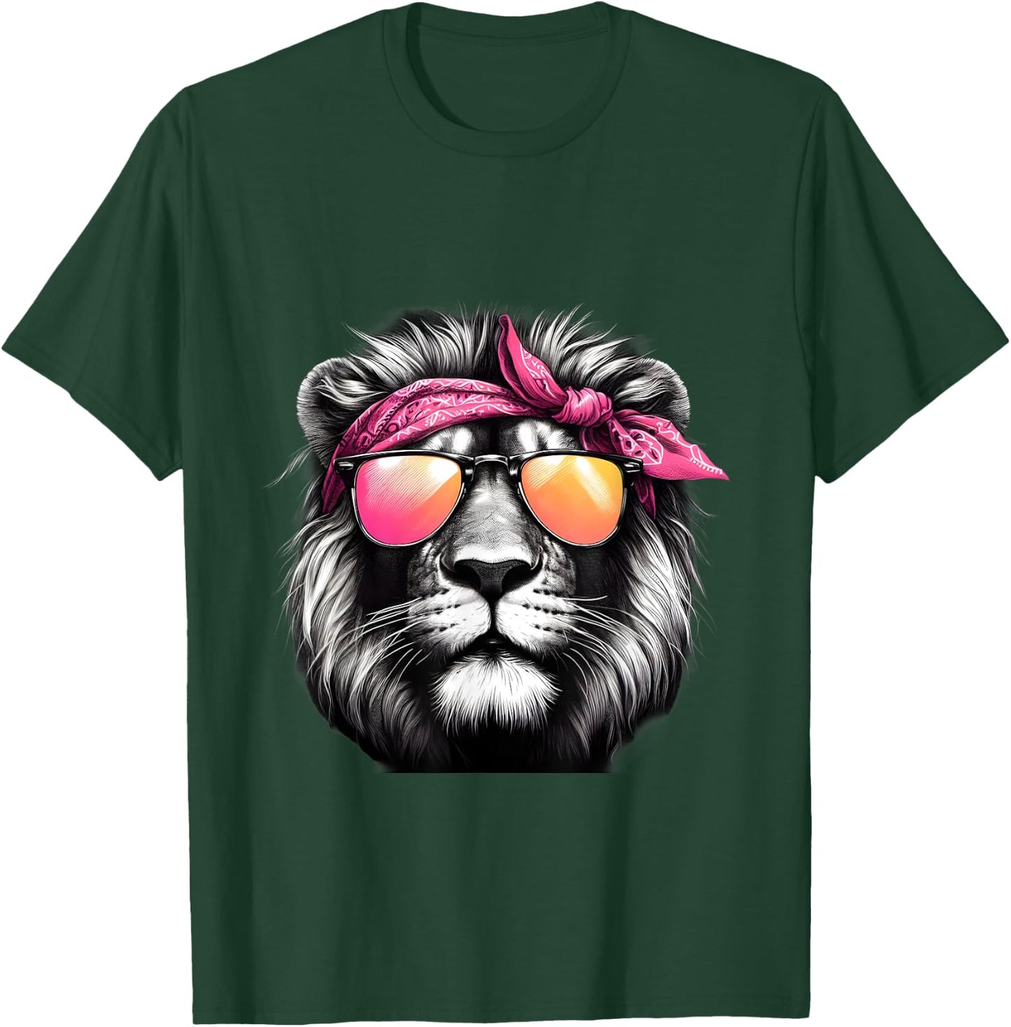Lion Wearing A Pink Bandana Headband And Sunglasses T-Shirt - T-Shirt | Forest
