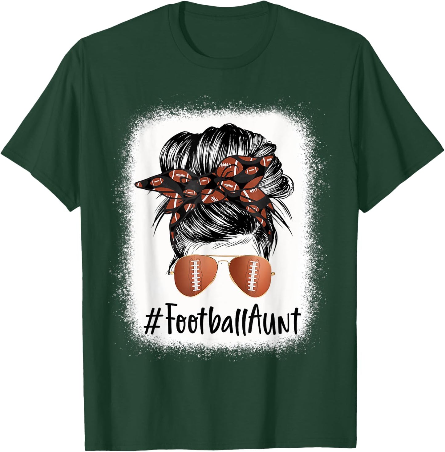 Bleached Football Aunt Life Messy Bun Mother's Day T-Shirt - T-Shirt | Forest