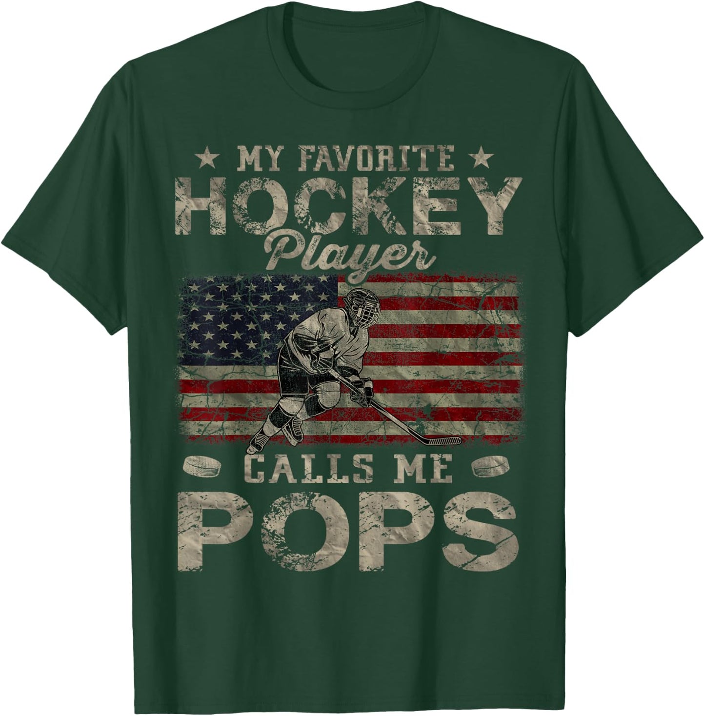 My Favorite Hockey Player Calls Me Pops Father's Day T-Shirt - T-Shirt | Forest