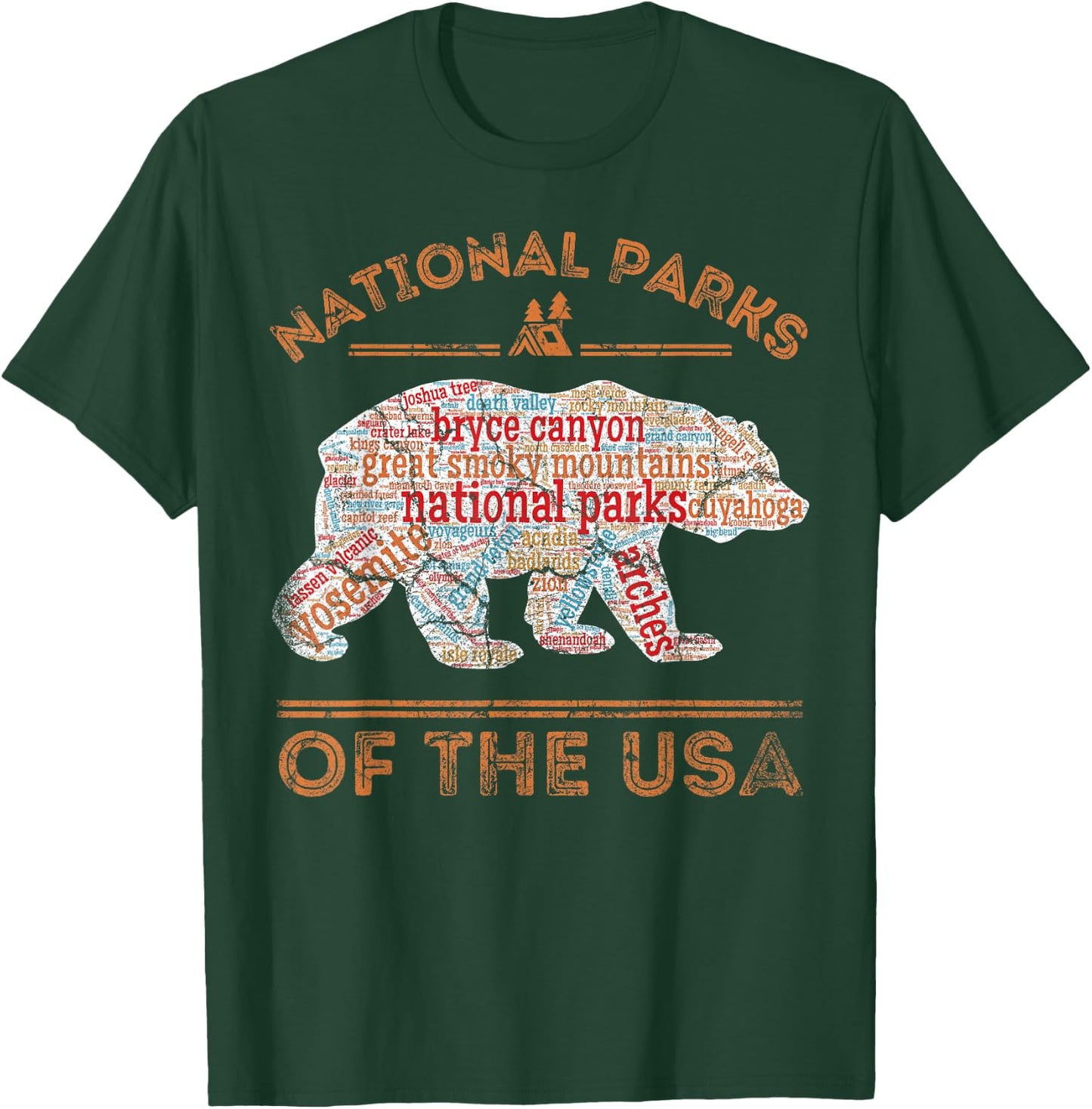 National Parks Bear Hiking Travel Camping Outdoors Retro USA T-Shirt - T-Shirt | Forest