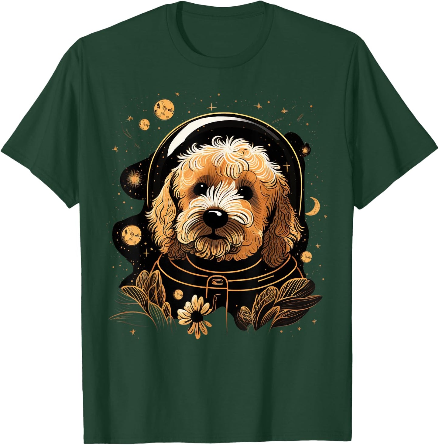 Outer Space Goldendoodle on Galaxy Astronaut Golden Doodle T-Shirt - T-Shirt | Forest