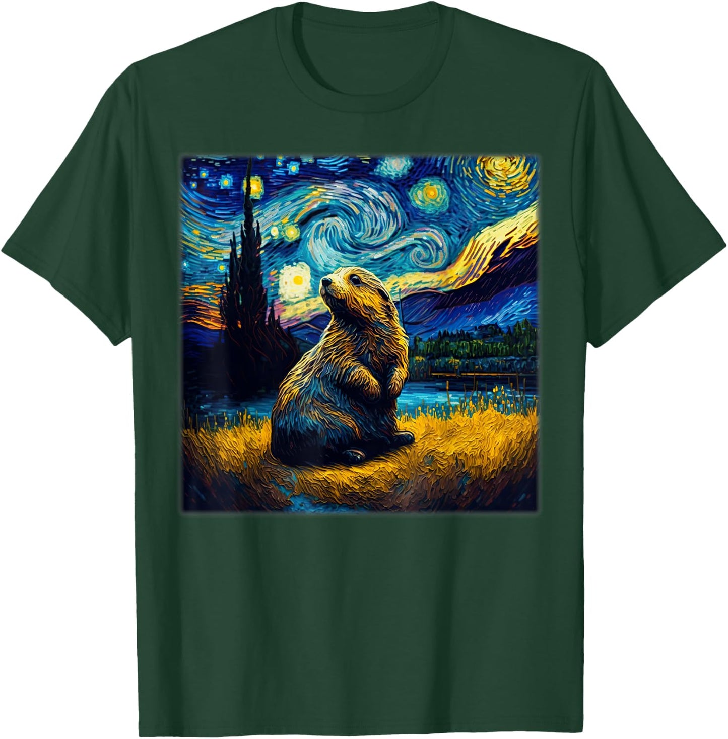 Surrealism Starry Night Marmot T-Shirt - T-Shirt | Forest