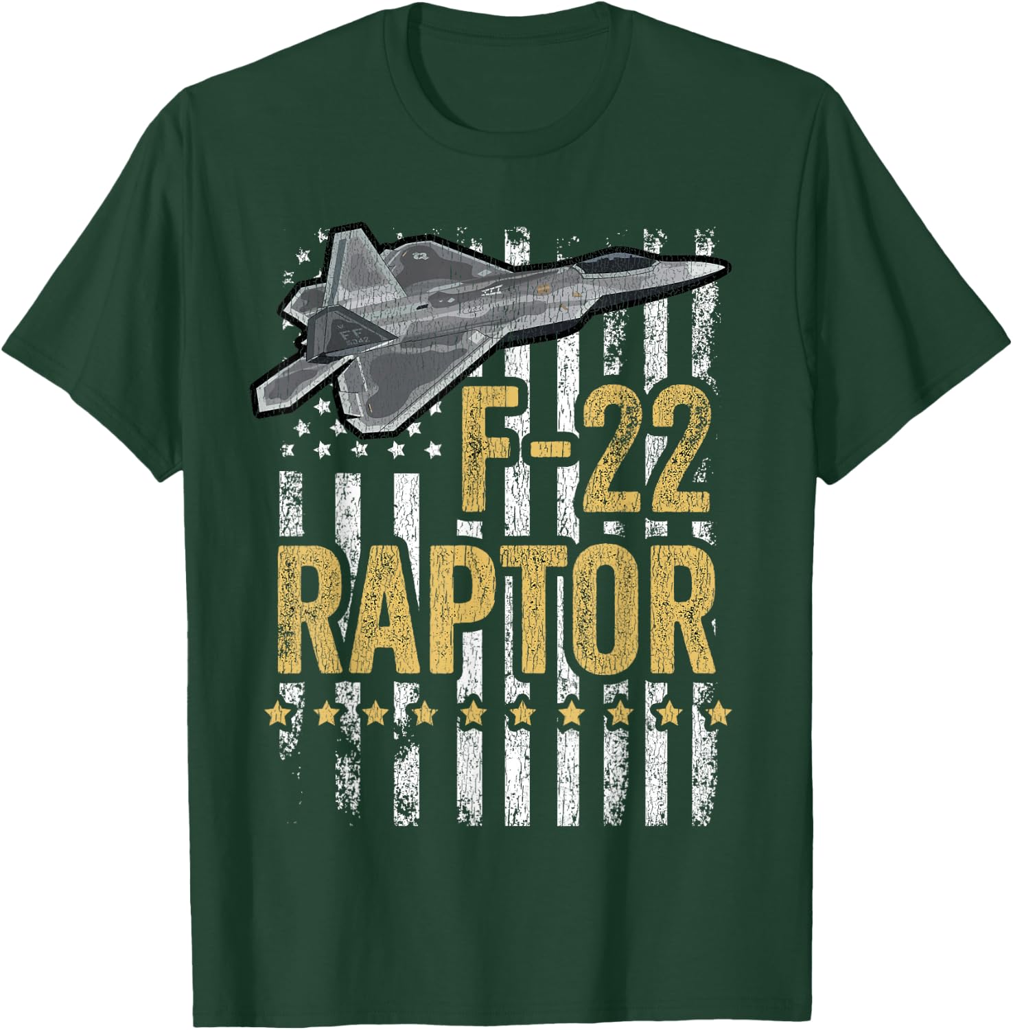 F-22 Raptor Fighter Jet USA Flag Military F-18 Plane Women Kids Men T-Shirt - T-Shirt | Forest