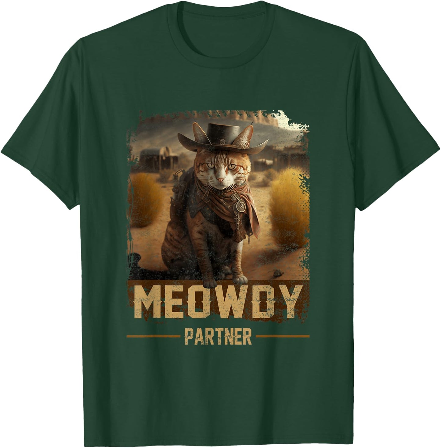 Meowdy Partner Country Music Cat Cowboy Hat Western Cat T-Shirt - T-Shirt | Forest