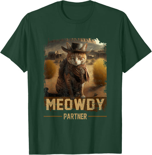 Meowdy Partner Country Music Cat Cowboy Hat Western Cat T-Shirt - T-Shirt | Forest