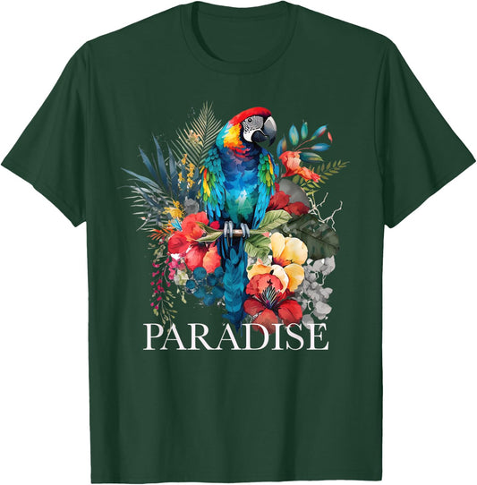 Paradise Parrot Tropical Bird Vacation Beach Flower Hawaiian Women Kids T-Shirt - T-Shirt | Forest