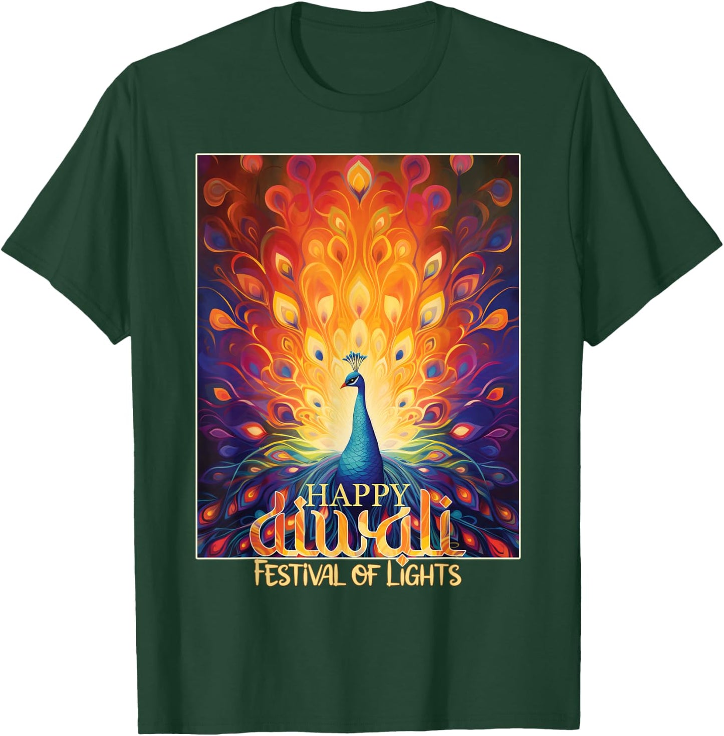 Happy Diwali Festival of Lights Vibrant Peacock Deepavali T-Shirt - T-Shirt | Forest