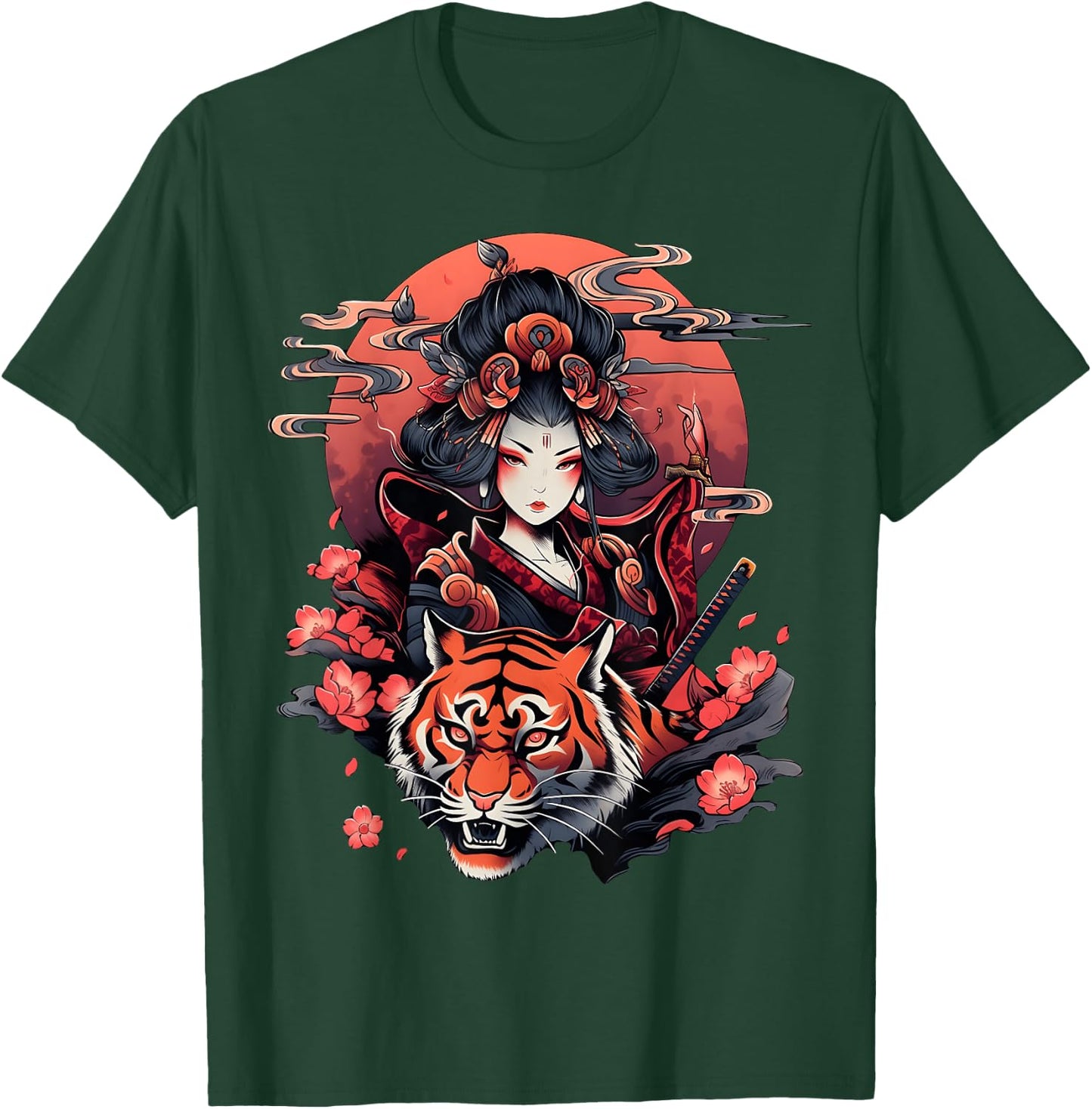 Showcase Your Love for Japanese Culture Geisha and Tiger T-Shirt - T-Shirt | Forest
