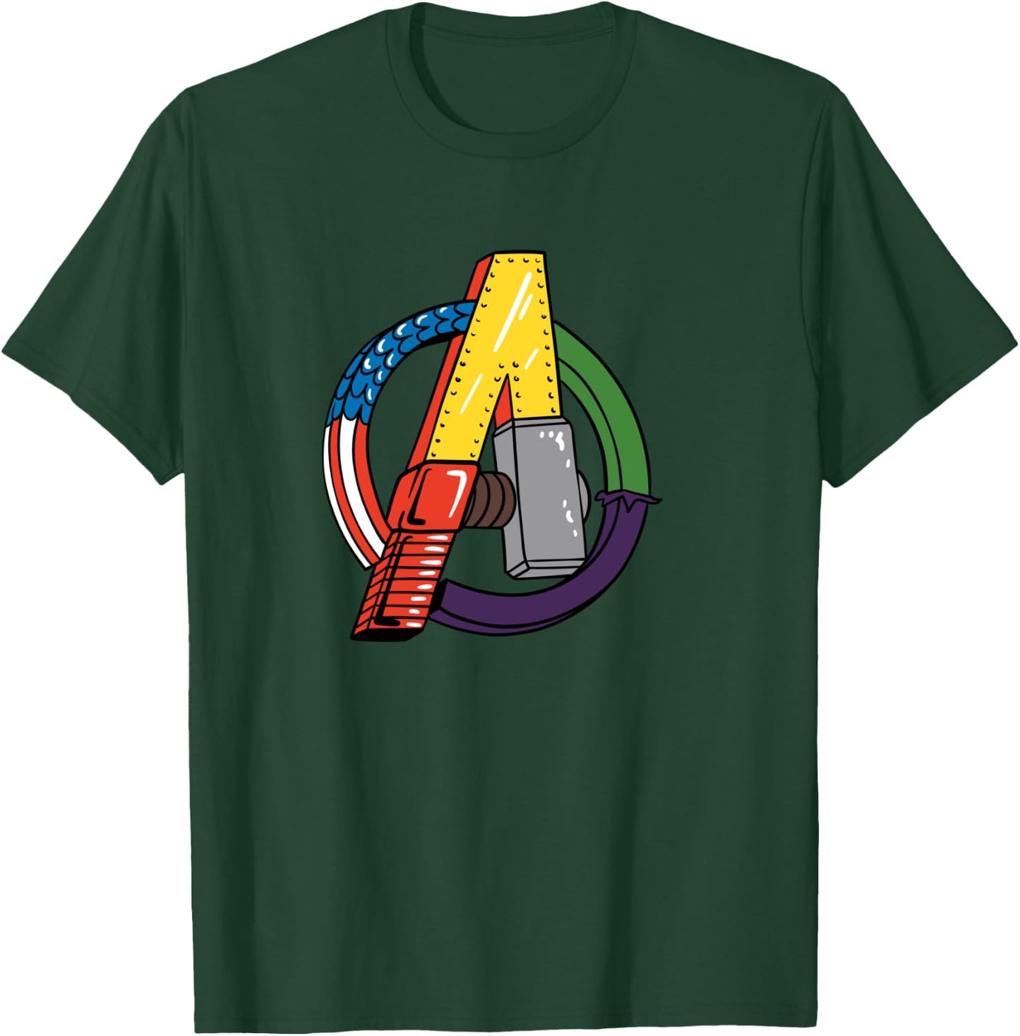 Amazon Essentials Marvel Avengers Multi Hero Logo Collage T-Shirt - T-Shirt | Forest