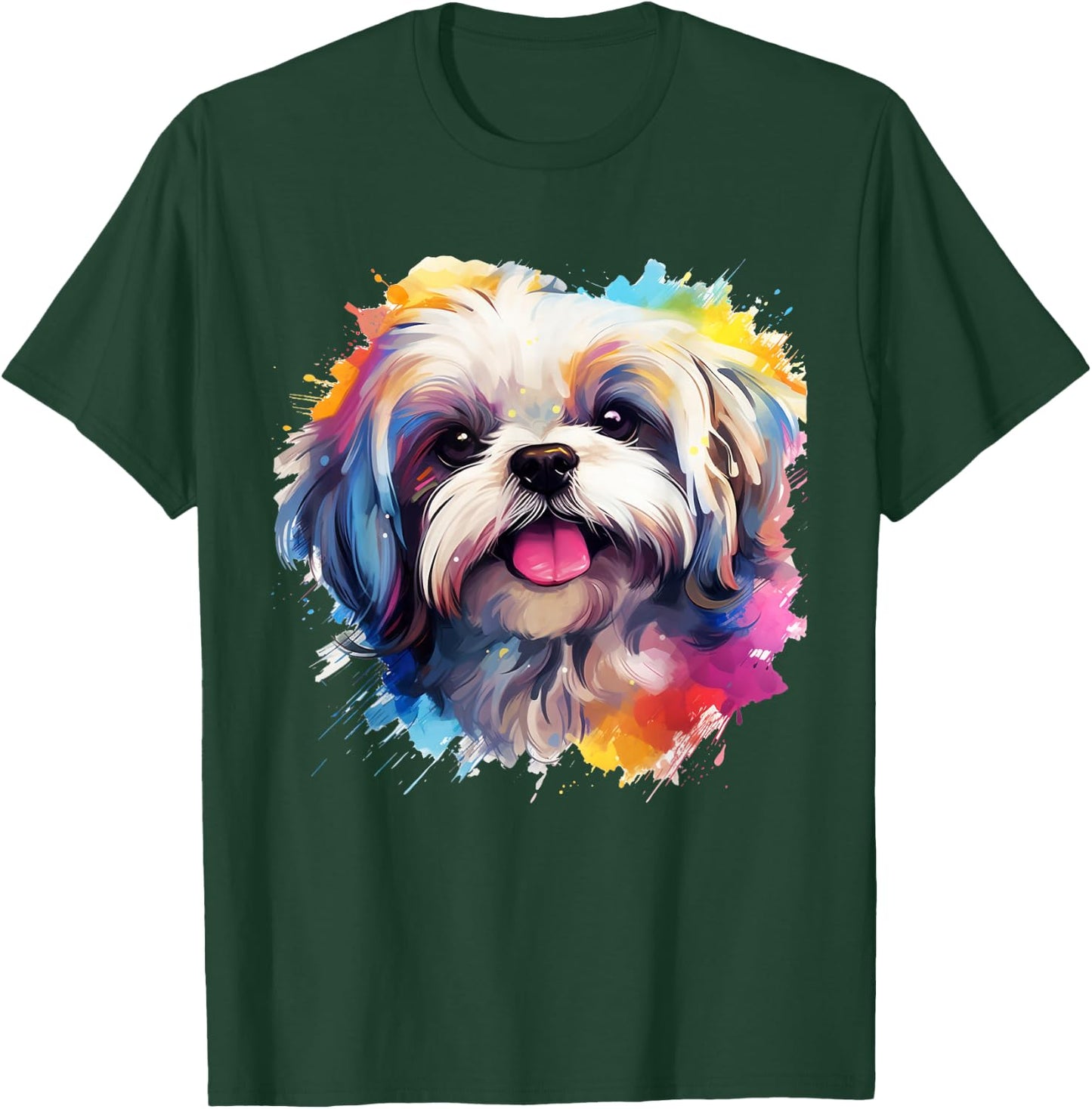 Shih-Tzu Portrait | Portrait Colour Artwork T-Shirt - T-Shirt | Forest