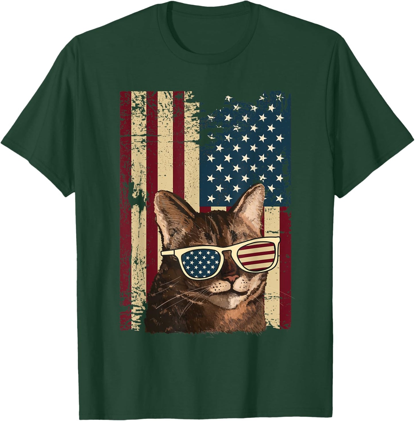 Cat 4th of July Meowica Merica Men USA American Flag T-Shirt - T-Shirt | Forest