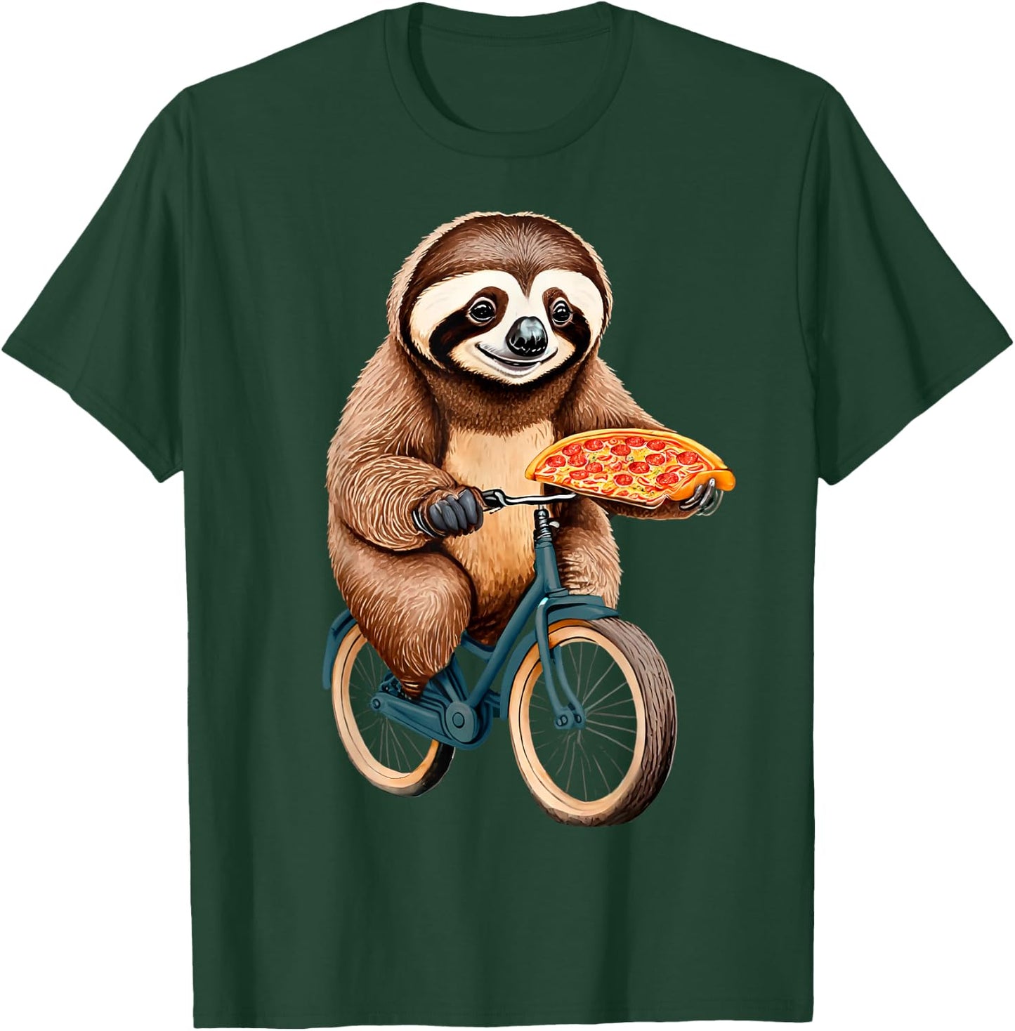 Sloth Riding a Bicycle Eating Pizza - I love sloth and Pizza T-Shirt - T-Shirt | Forest