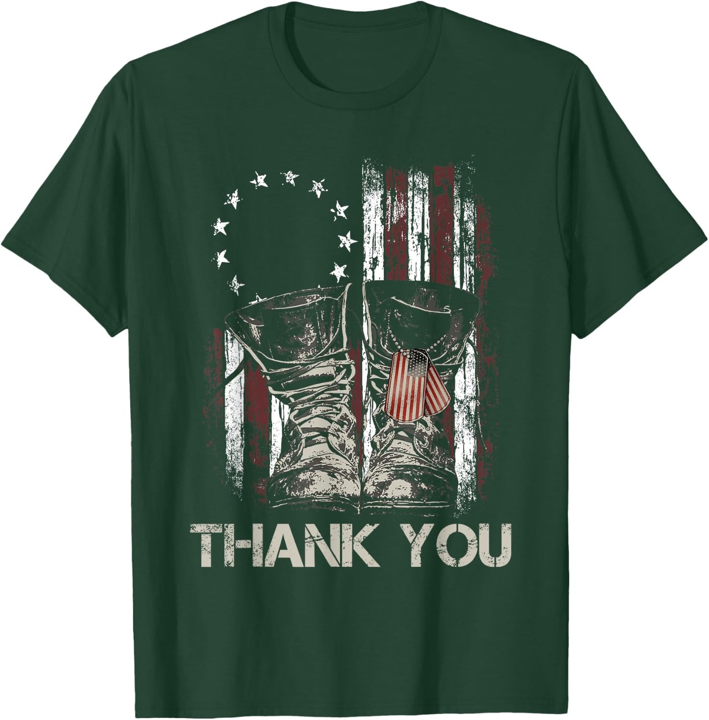 American Flag US Veteran Combat Boots Thank You Veterans T-Shirt - T-Shirt | Forest