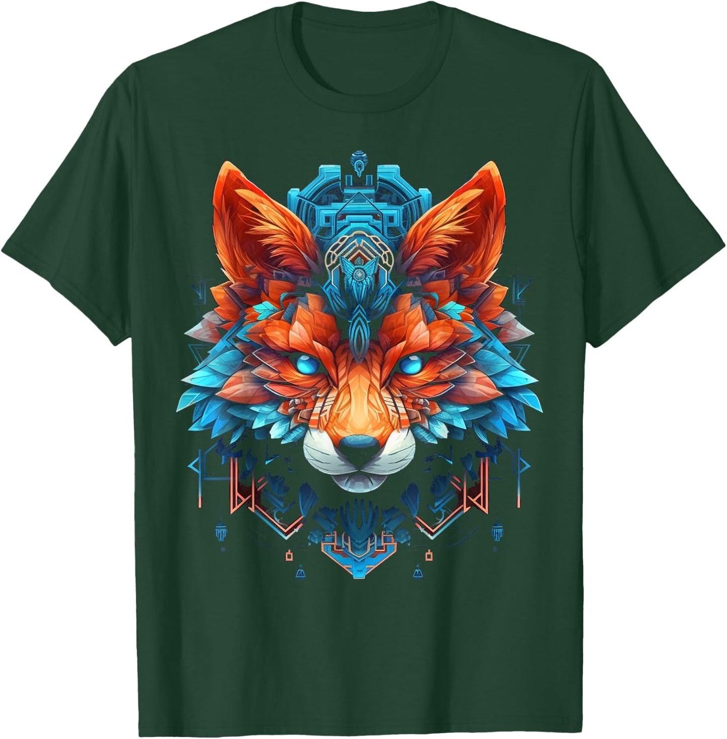 Fox Mandala Blue Eyes Animal Art Fox T-Shirt - T-Shirt | Forest
