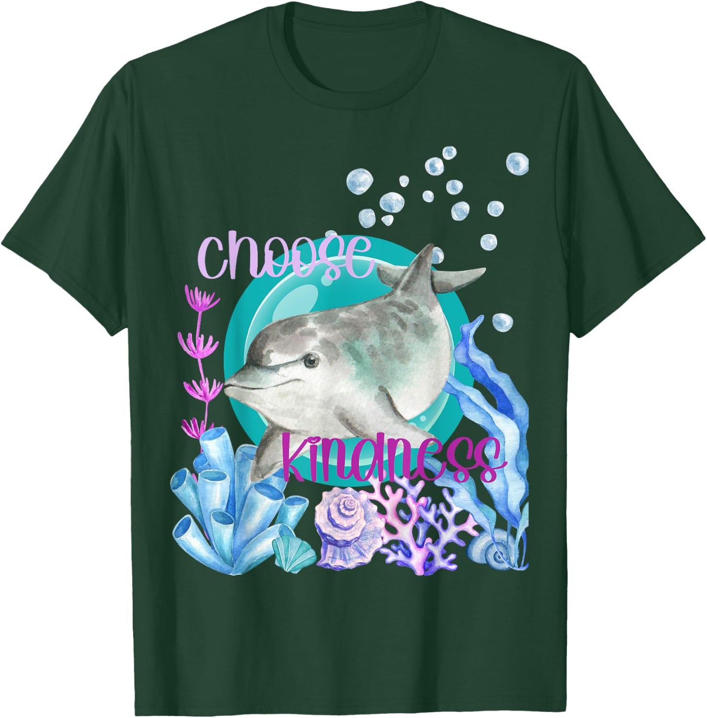 Dolphin Lover Choose Kindness Inspirational Watercolor Ocean T-Shirt - T-Shirt | Forest