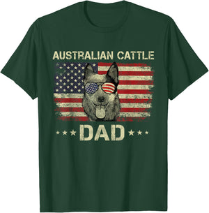 Australian Cattle Dad Dog Lovers American Flag 4th Of July Women Men T-Shirt - T-Shirt | Forest