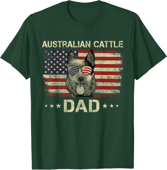 Australian Cattle Dad Dog Lovers American Flag 4th Of July Women Men T-Shirt - T-Shirt | Forest