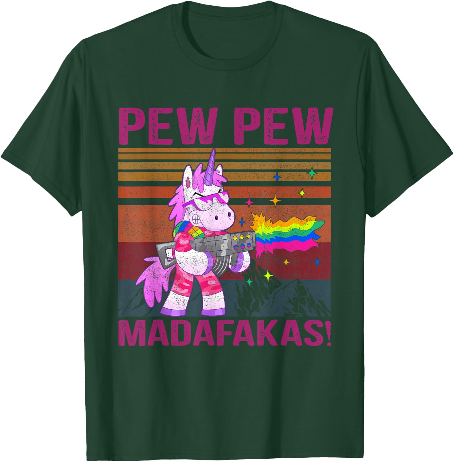 Unicorn Pew Pew Madafaka's Vintage Crazy Cat Funny Graphic Women T-Shirt - T-Shirt | Forest