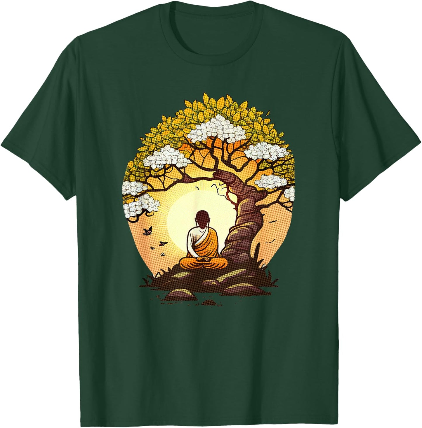 Buddha Sitting Under a Tree - Zen Meditation Lover T-Shirt - T-Shirt | Forest