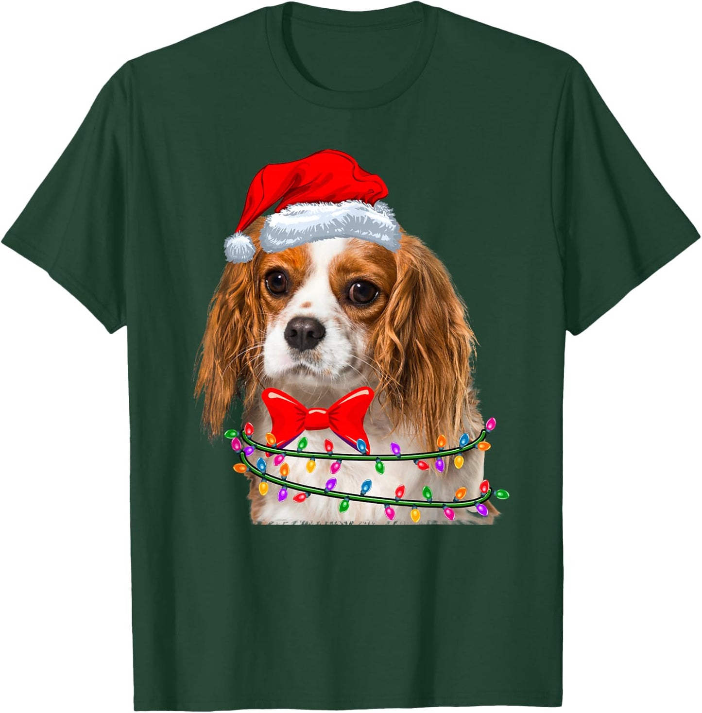 Christmas Lights Cavalier King Chales Spaniel Wearing Hat T-Shirt - T-Shirt | Forest