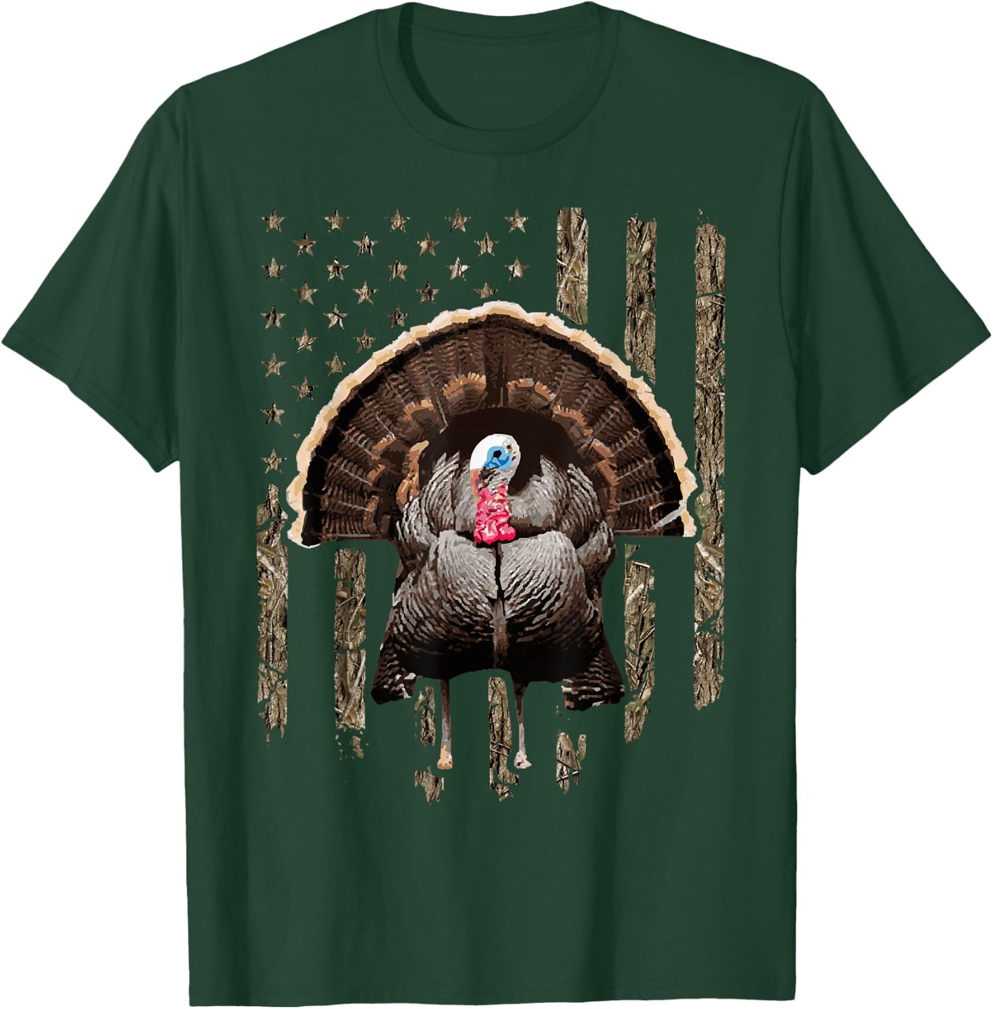 Turkey Hunting Graphic American Flag Tree Camouflage T-Shirt - T-Shirt | Forest