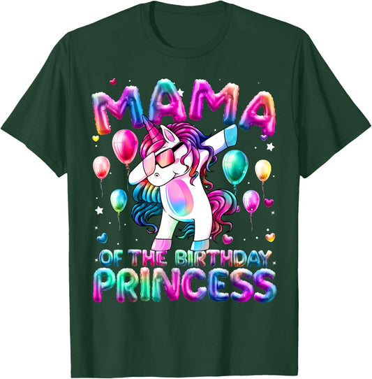 Mama of the Birthday Princess Girl Dabbing Unicorn Mom T-Shirt - T-Shirt | Forest