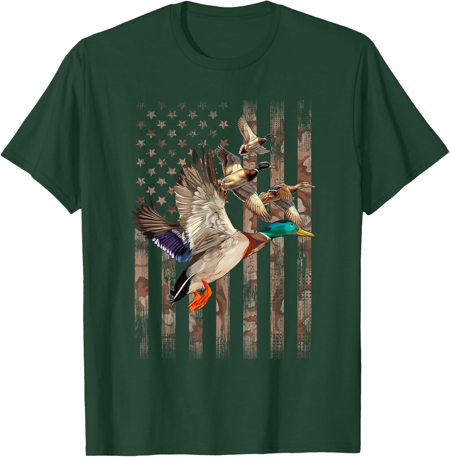 Duck Hunter American Flag Waterfowl Hunting Camouflage Men T-Shirt - T-Shirt | Forest